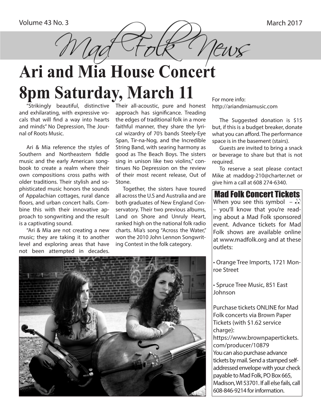 Ari and Mia House Concert 8Pm Saturday, March 11