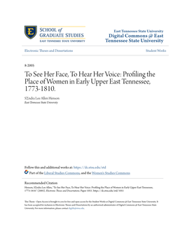 Profiling the Place of Women in Early Upper East Tennessee, 1773-1810. Sσndra Lee Allen Henson East Tennessee State University