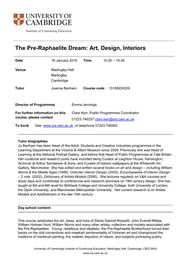 The Pre-Raphaelite Dream: Art, Design, Interiors