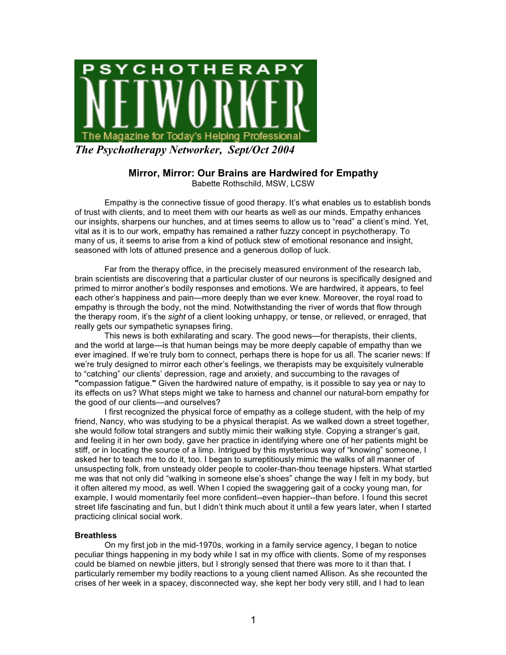 The Psychotherapy Networker, Sept/Oct 2004