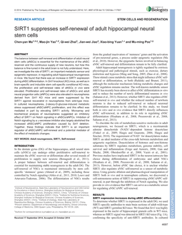 SIRT1 Suppresses Self-Renewal of Adult Hippocampal Neural Stem Cells