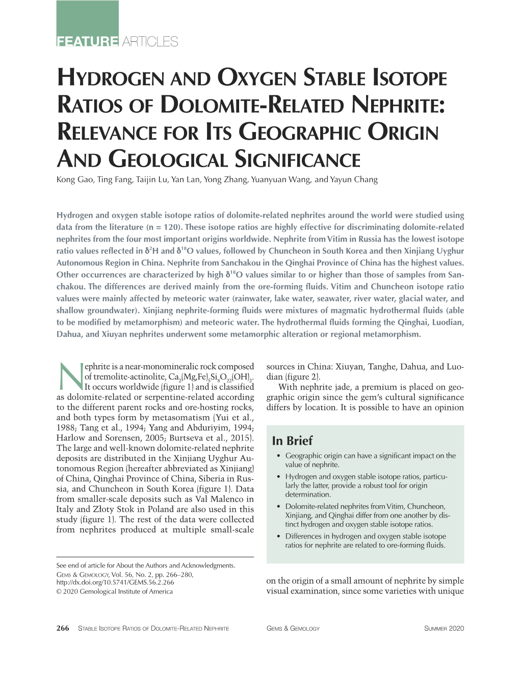 Hydrogen and Oxygen Stable Isotope Ratios of Dolomite-Related Nephrite