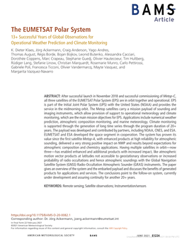 The EUMETSAT Polar System 13+ Successful Years of Global Observations for Operational Weather Prediction and Climate Monitoring K
