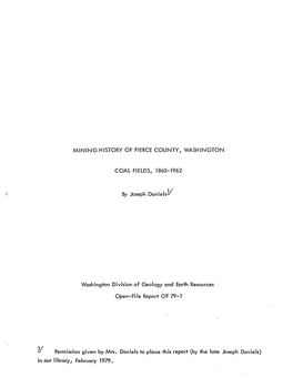 Washington Division of Geology and Earth Resources Open File Report 79-01, Mining History of Pierce County, Washington, Coal