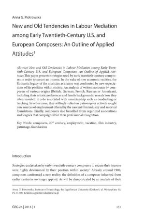 New and Old Tendencies in Labour Mediation Among Early Twentieth-Century US and European Composers