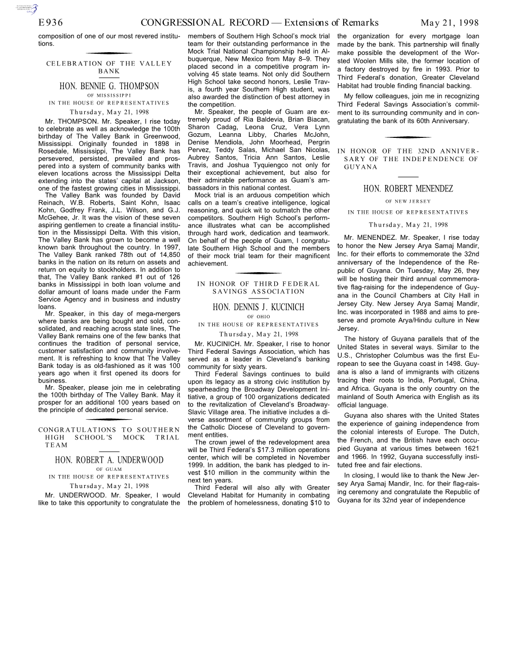 CONGRESSIONAL RECORD— Extensions of Remarks E936 HON