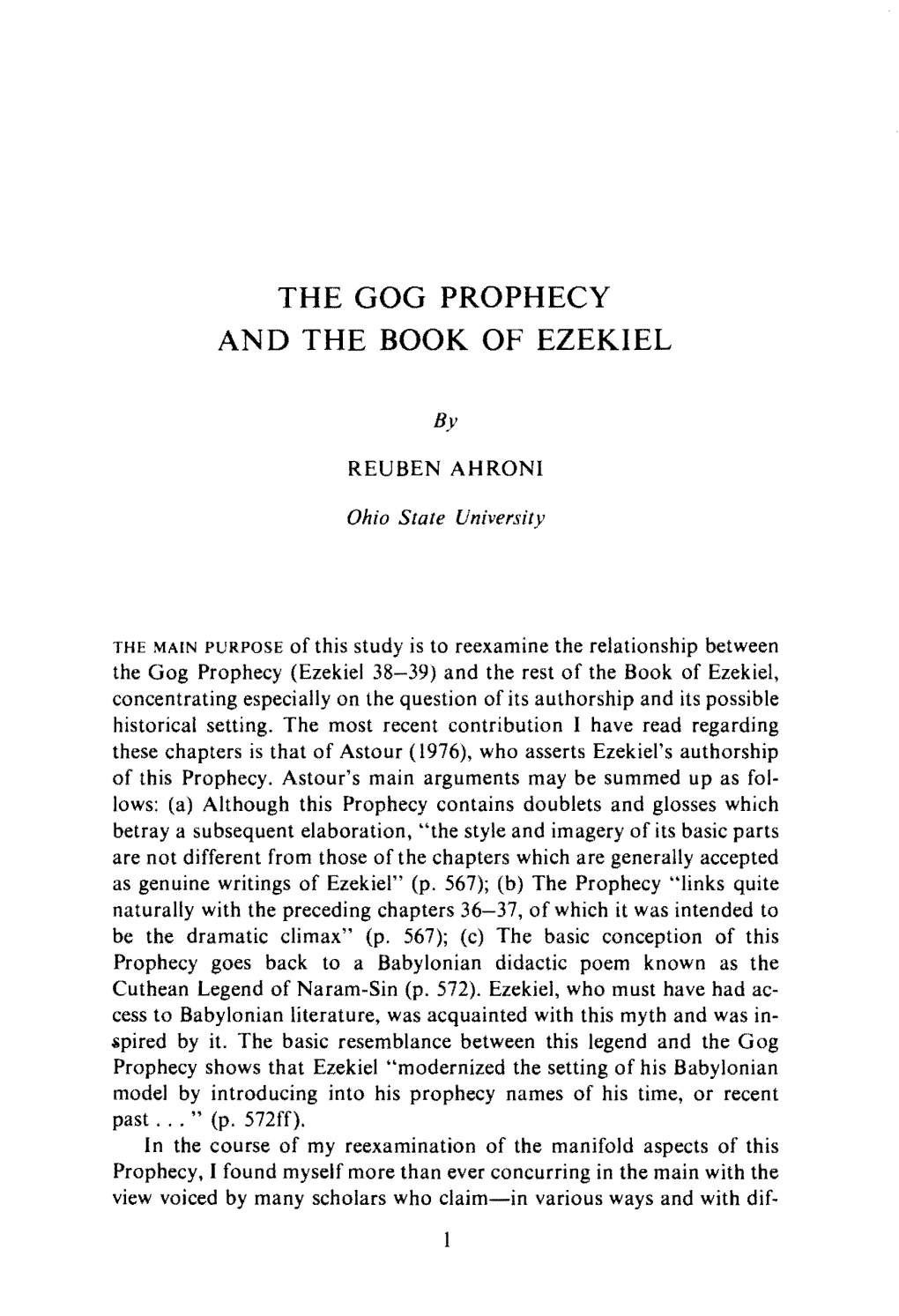 The Gog Prophecy and the Book of Ezekiel