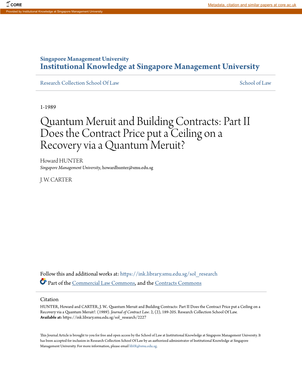 Quantum Meruit and Building Contracts