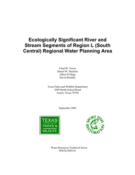 Ecologically Significant River and Stream Segments of Region L (South Central) Regional Water Planning Area
