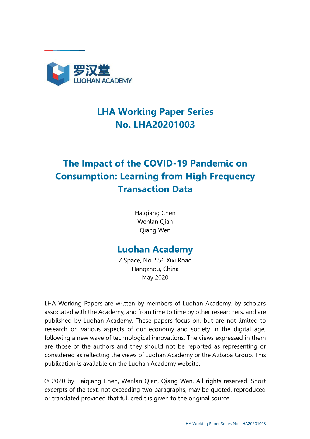 LHA Working Paper Series No. LHA20201003 the Impact of The