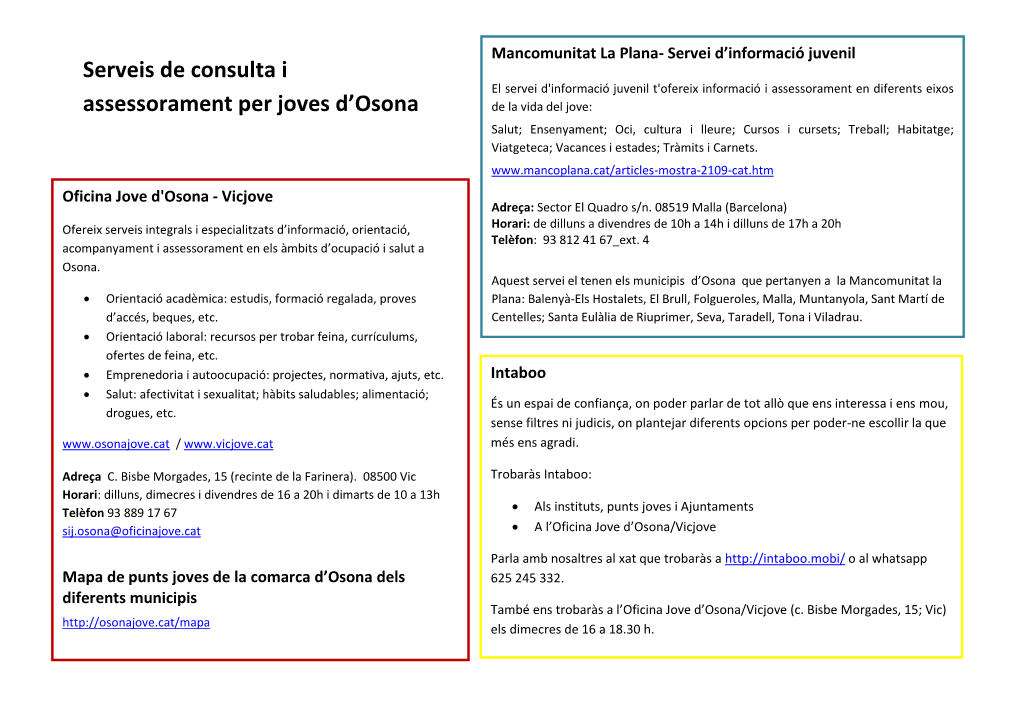 Recursos Assessorament Joves Osona