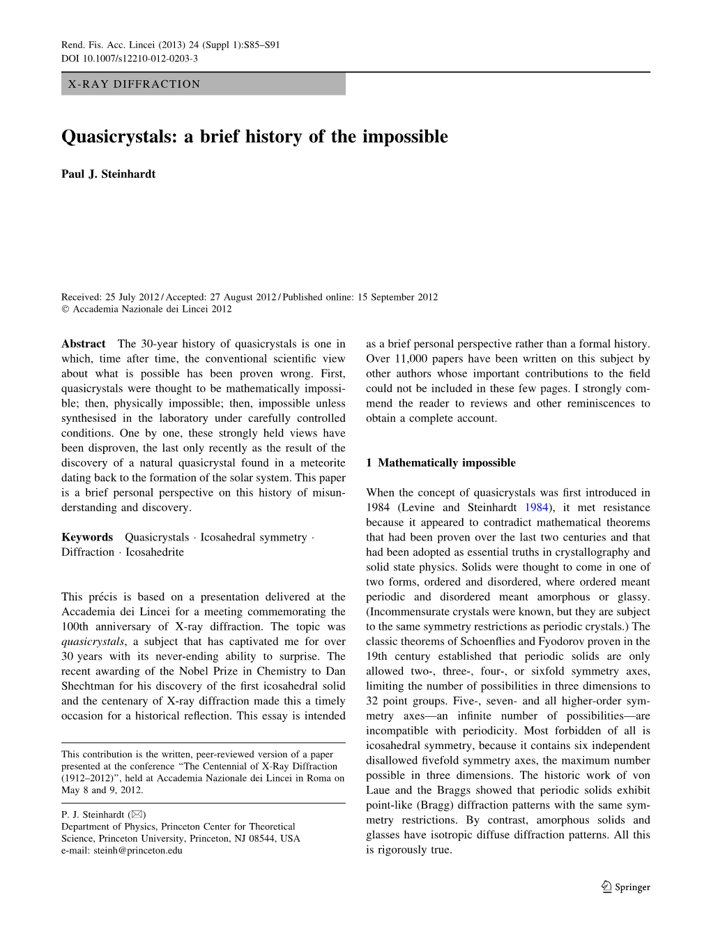 Quasicrystals: a Brief History of the Impossible