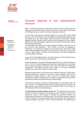 Approval of New Organisational Structure