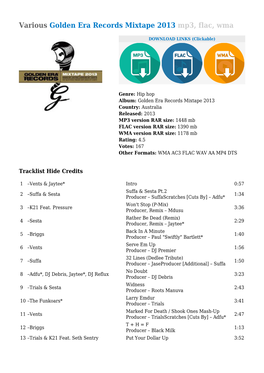 Various Golden Era Records Mixtape 2013 Mp3, Flac, Wma