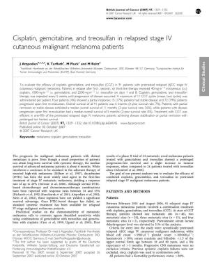 Cisplatin, Gemcitabine, and Treosulfan in Relapsed Stage IV Cutaneous Malignant Melanoma Patients