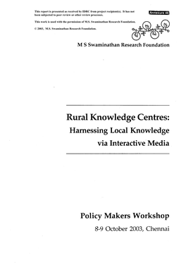 Rural Knowledge Centres: Harnessing Local Knowledge Via Interactive Media