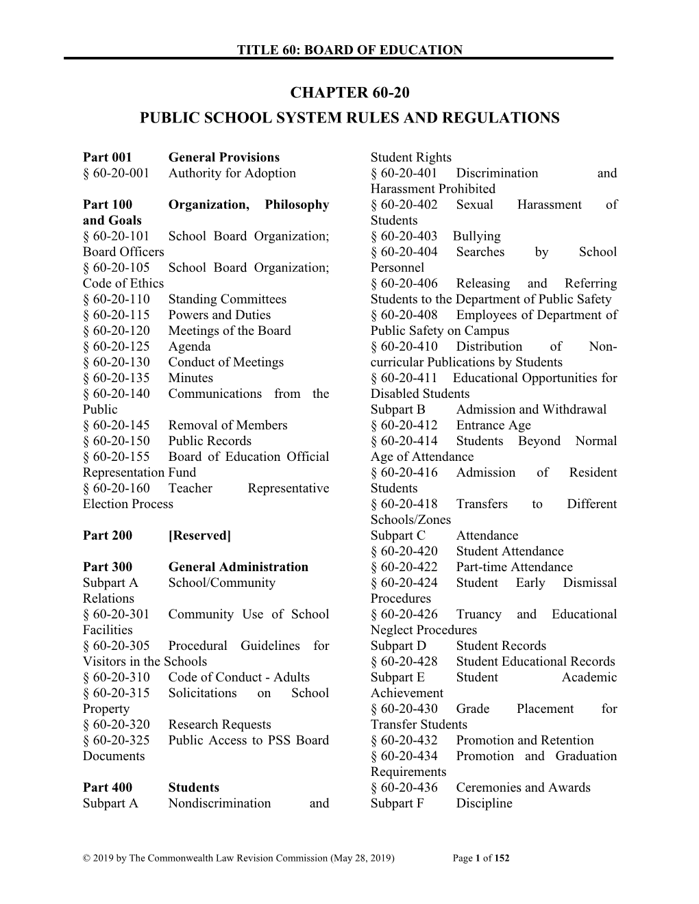 Chapter 60-20: Public School System Rules and Regulations