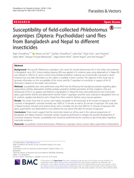 Susceptibility of Field-Collected Phlebotomus Argentipes
