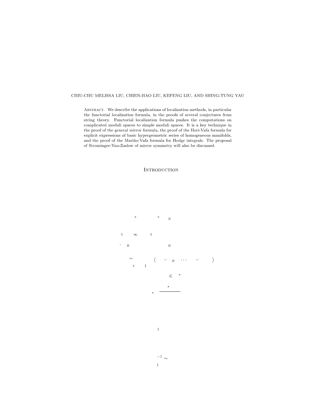 MIRROR SYMMETRY and LOCALIZATIONS 1. Introduction The