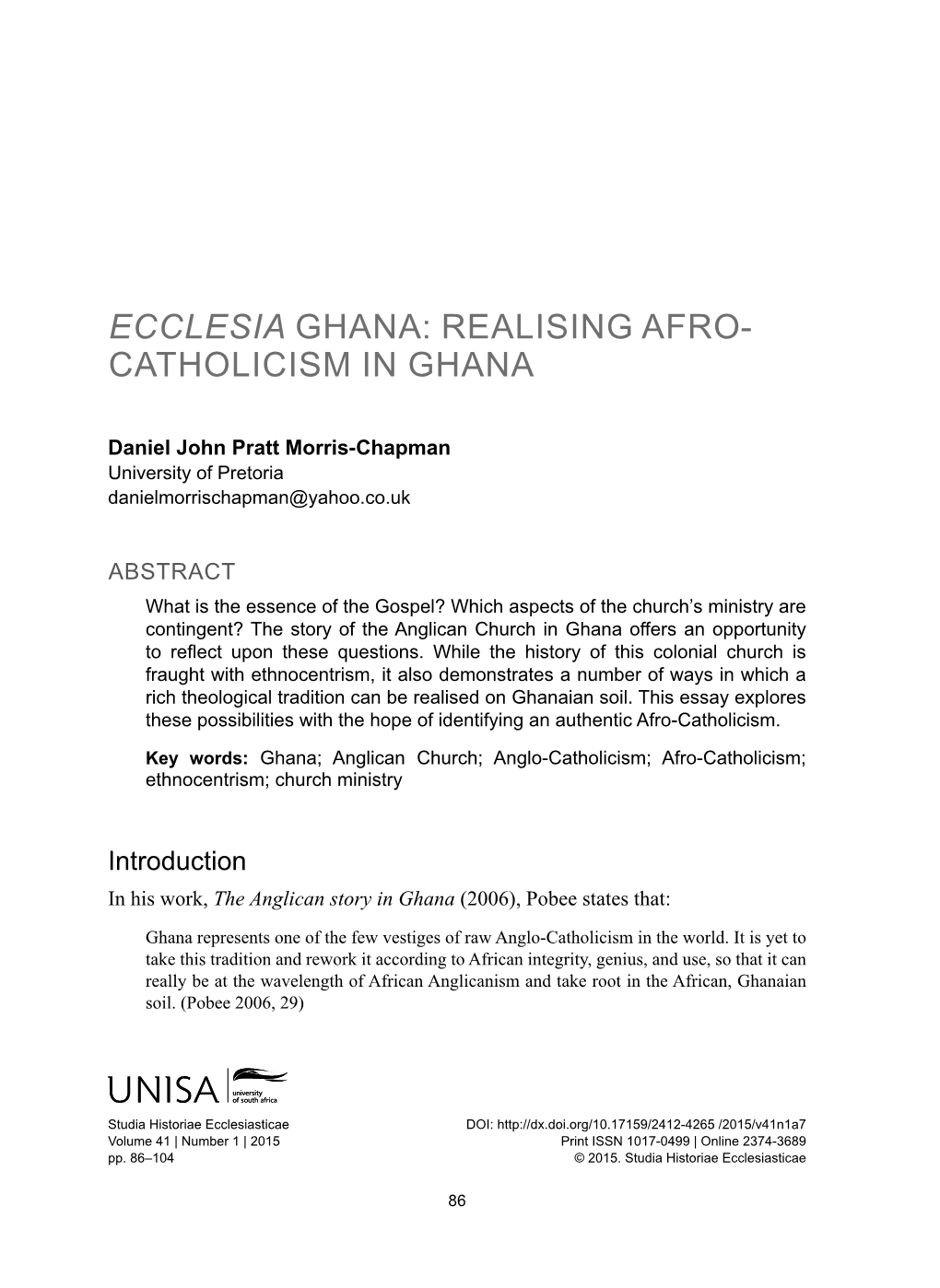 Ecclesia Ghana: Realising Afro- Catholicism in Ghana