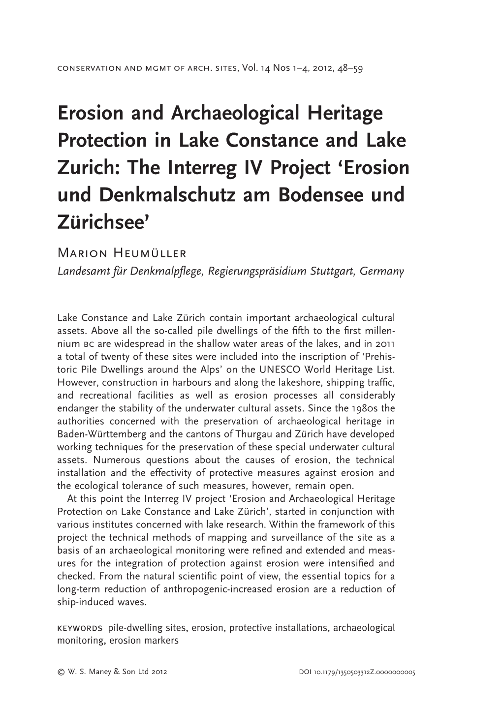 Erosion and Archaeological Heritage Protection in Lake Constance And