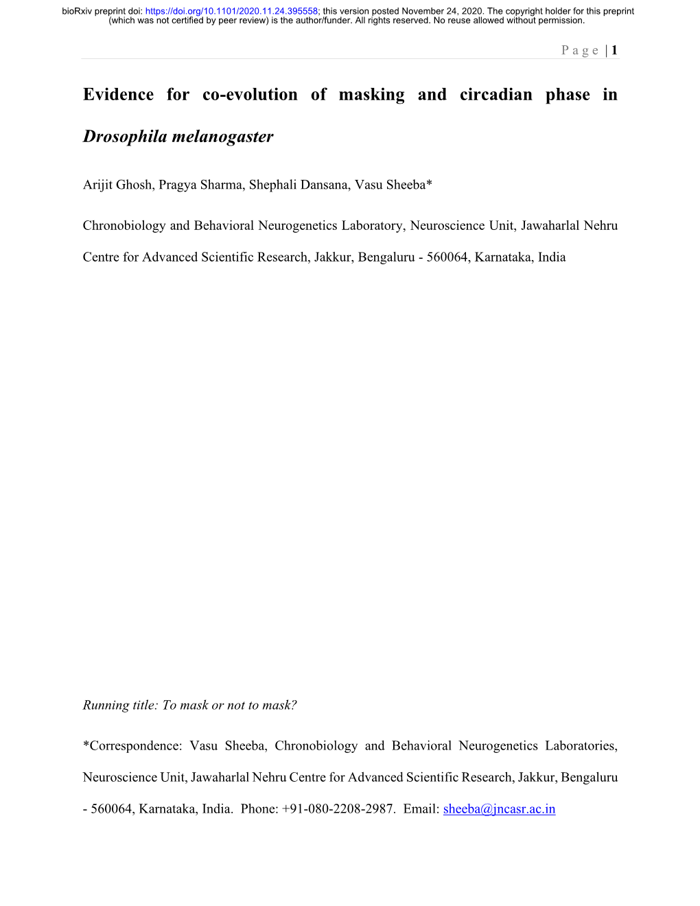 Evidence for Co-Evolution of Masking and Circadian Phase in Drosophila Melanogaster