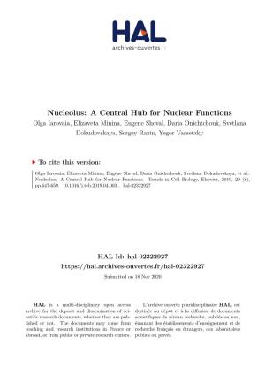 Nucleolus: a Central Hub for Nuclear Functions Olga Iarovaia, Elizaveta Minina, Eugene Sheval, Daria Onichtchouk, Svetlana Dokudovskaya, Sergey Razin, Yegor Vassetzky