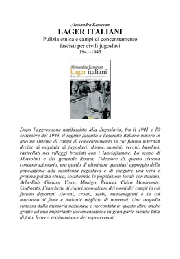 Lager Italiani. Pulizia Etnica E Campi Di Concentramento