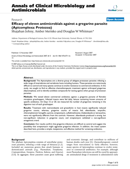 Apicomplexa: Protozoa) Shajahan Johny, Amber Merisko and Douglas W Whitman*