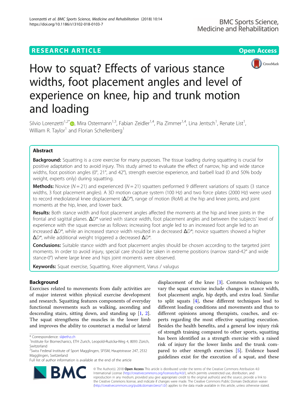 How to Squat? Effects of Various Stance Widths, Foot Placement