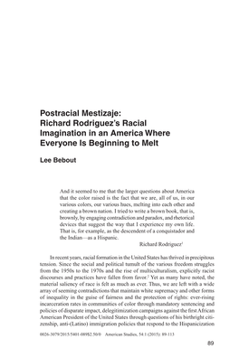 Postracial Mestizaje: Richard Rodriguez's Racial Imagination In