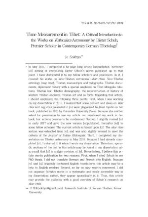 Time Measurement in Tibet: a Critical Introduction to the Works on Kālacakra Astronomy by Dieter Schuh, *