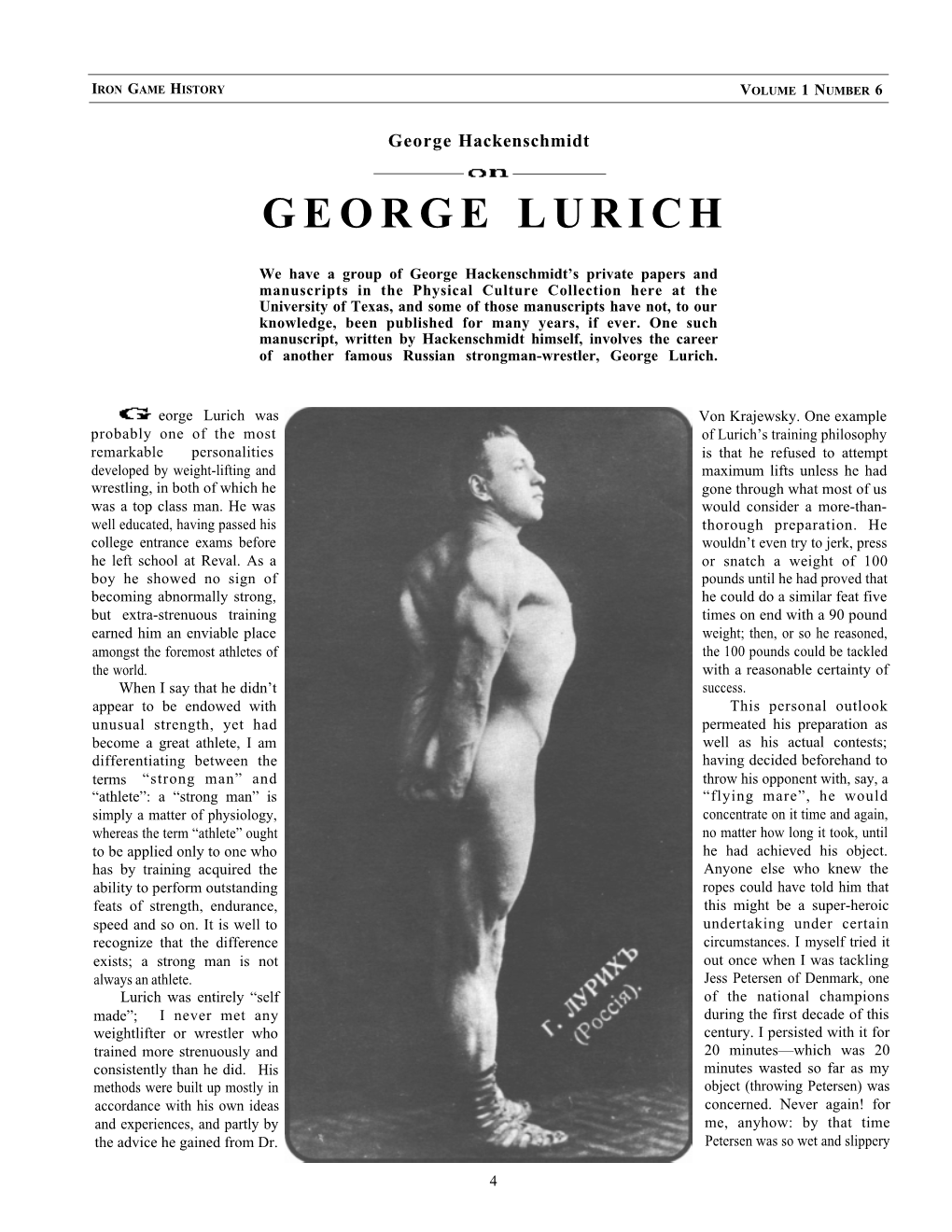 George Hackenschmidt on George Lurich