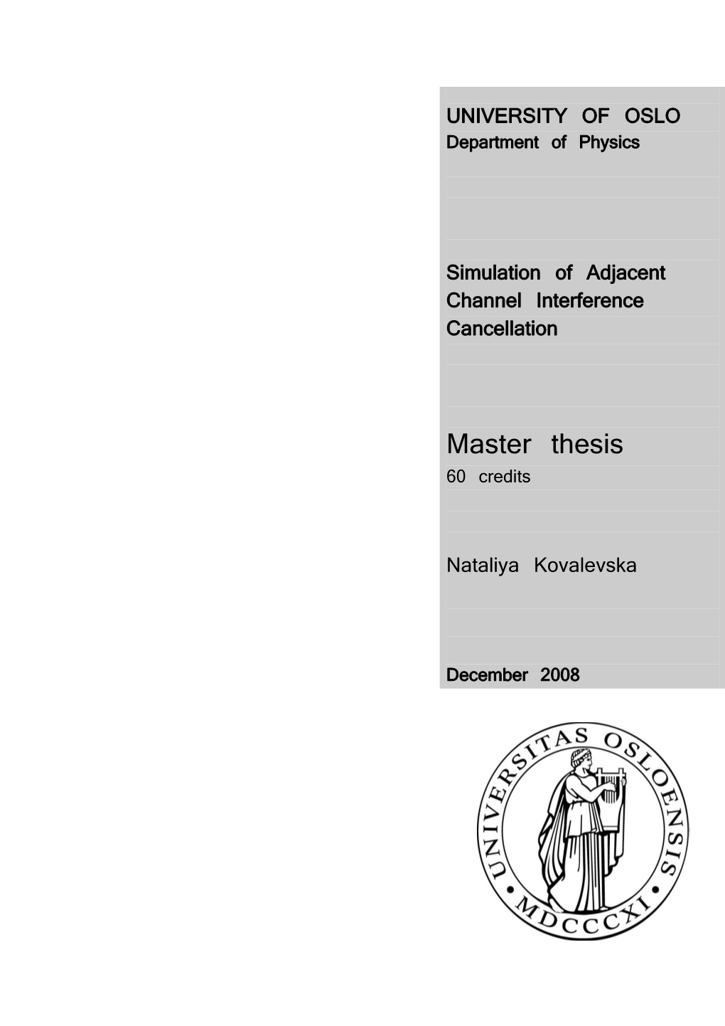 Master Thesis 60 Credits