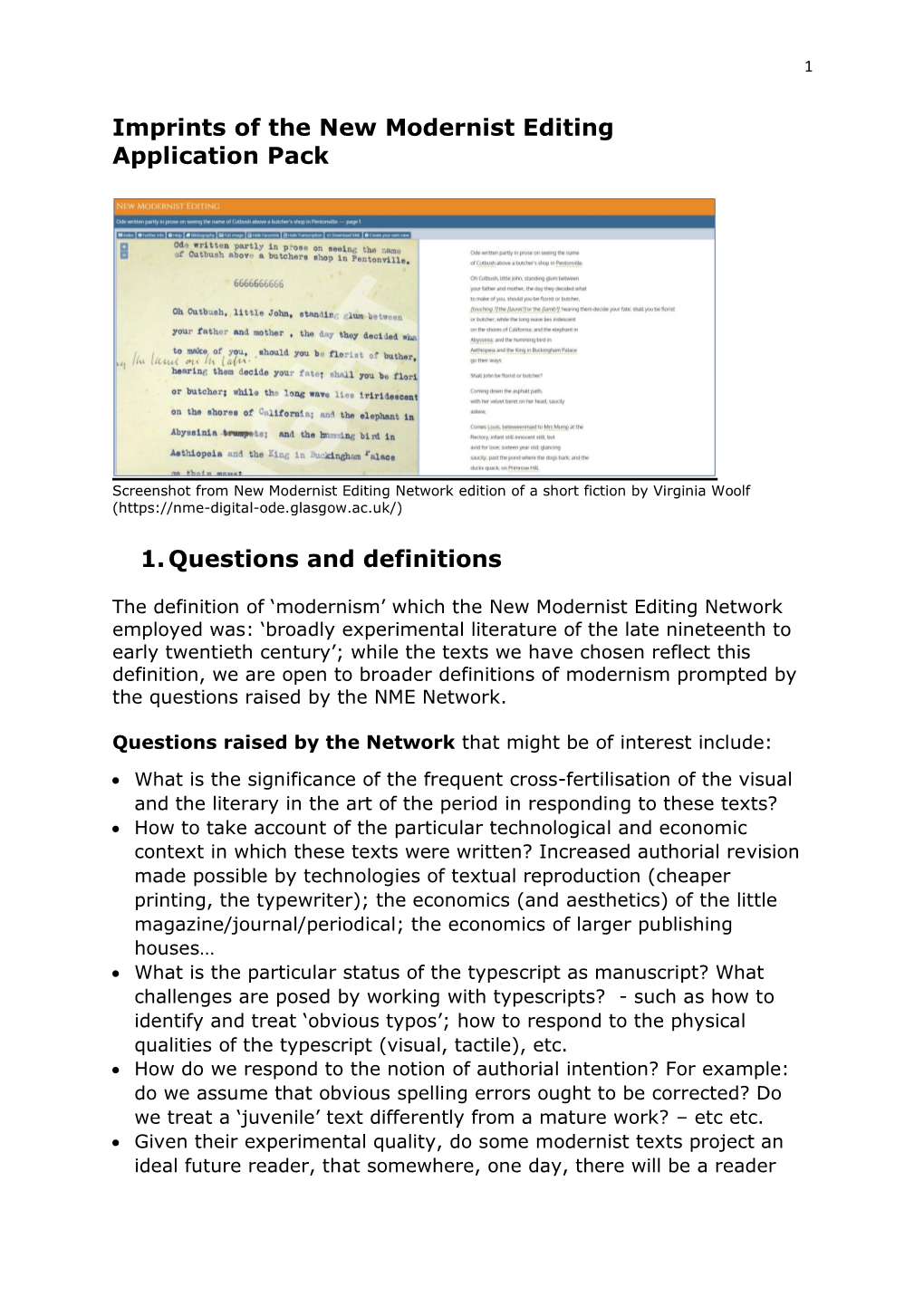 Imprints of the New Modernist Editing Application Pack 1. Questions And