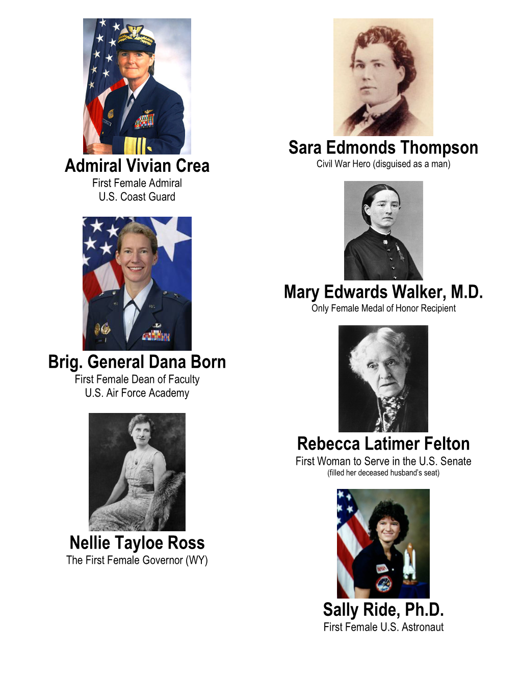 Admiral Vivian Crea Brig. General Dana Born Nellie Tayloe Ross Sara