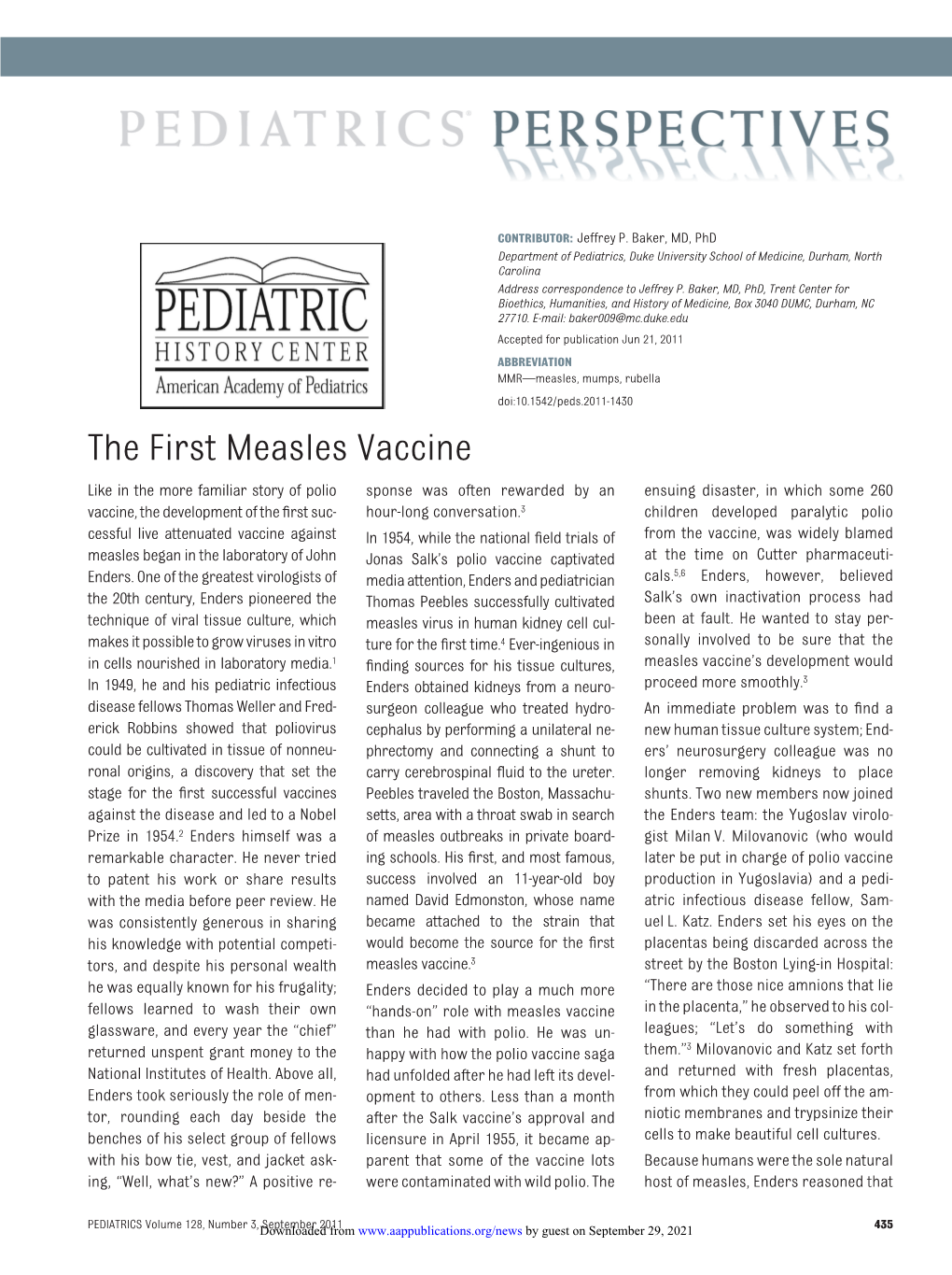 The First Measles Vaccine