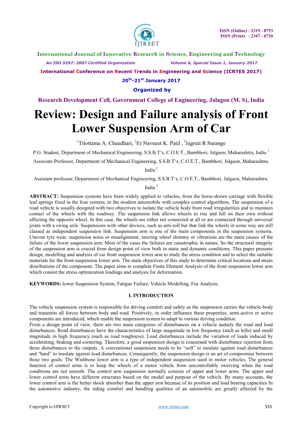 Review: Design and Failure Analysis of Front Lower Suspension Arm of Car