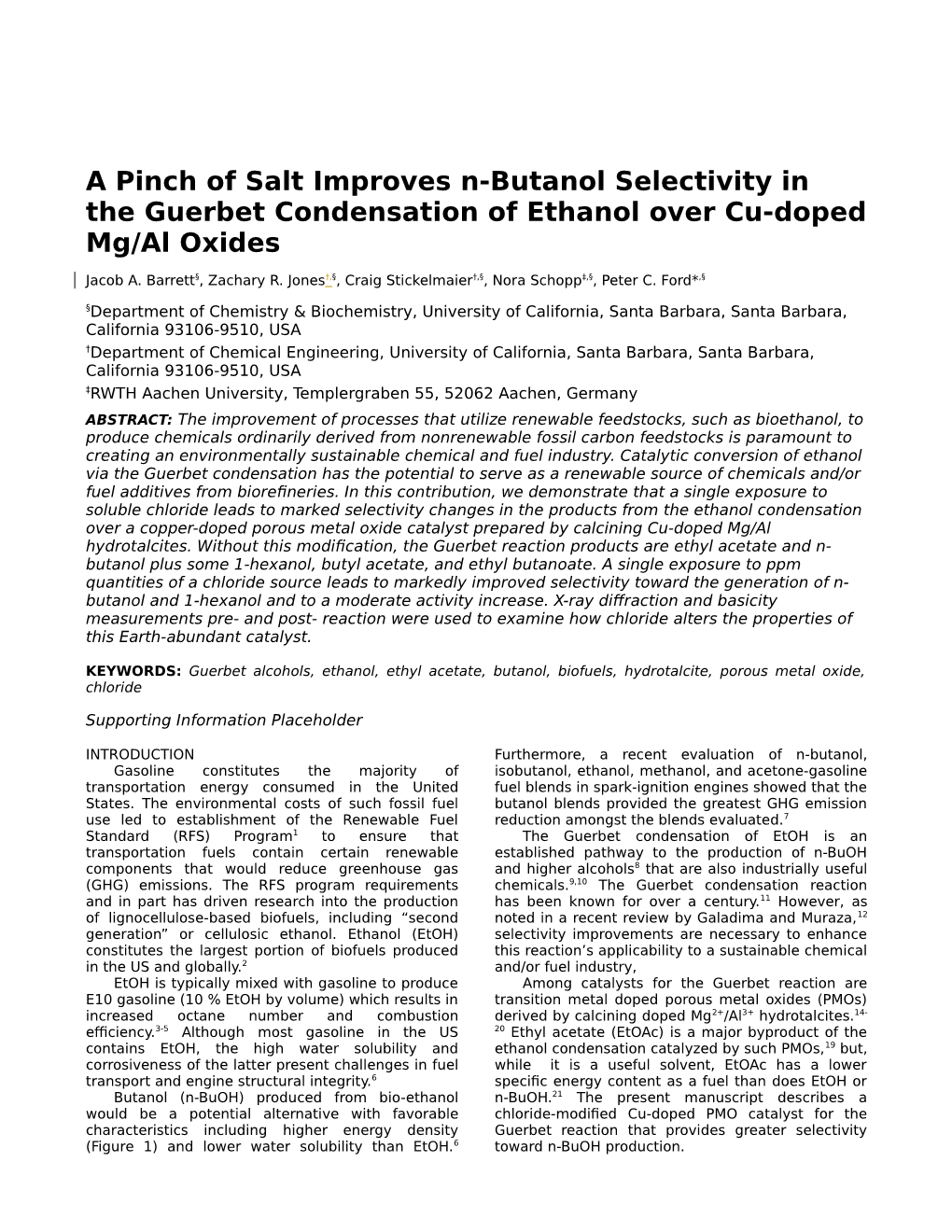 A Pinch of Salt Improves N-Butanol Selectivity in the Guerbet Condensation of Ethanol Over Cu-Doped Mg/Al Oxides