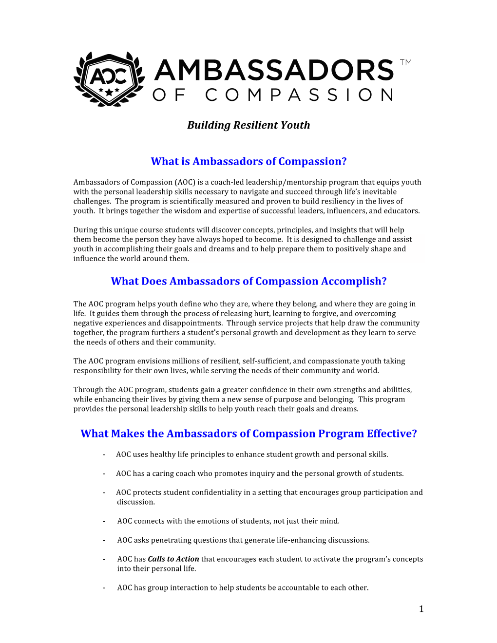 Building Resilient Youth What Is Ambassadors of Compassion?