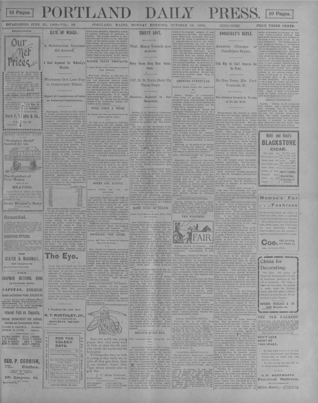 Portland Daily Press: October 15, 1900