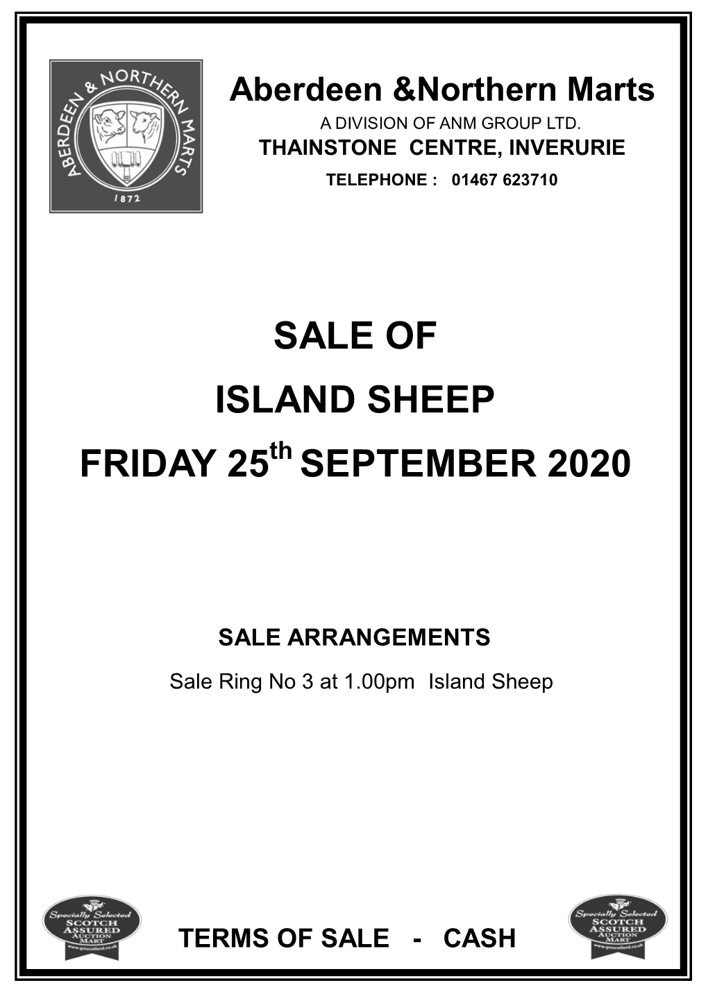 Sale of Island Sheep Friday 25 September 2020