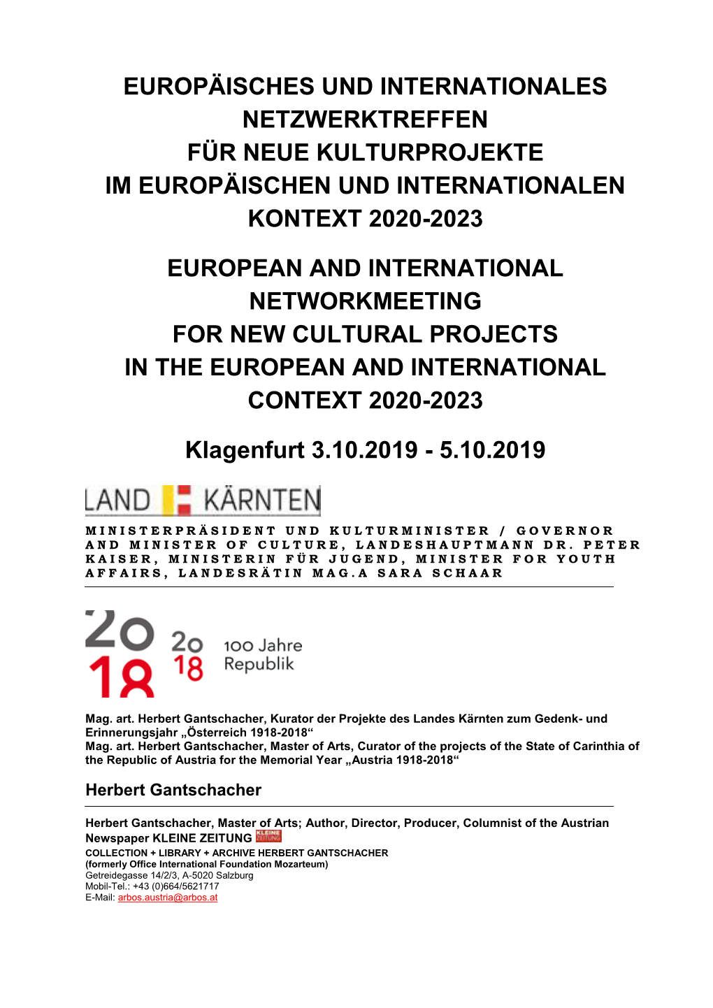 Europäisches Und Internationales Netzwerktreffen Für Neue Kultur- Projekte Im Europäischen Und Internationalen Kontext 2020-2023