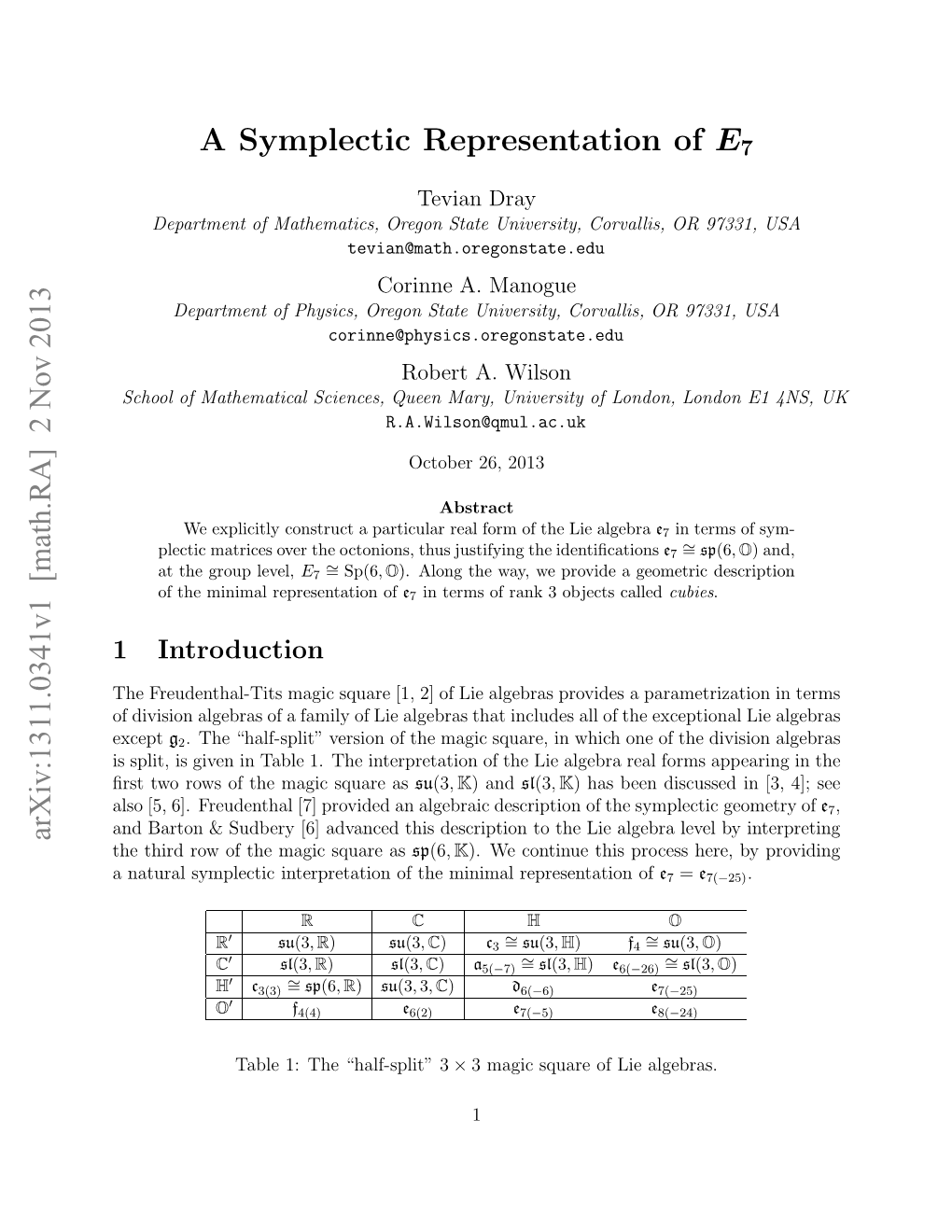 A Symplectic Representation of $\Mathrm {E}