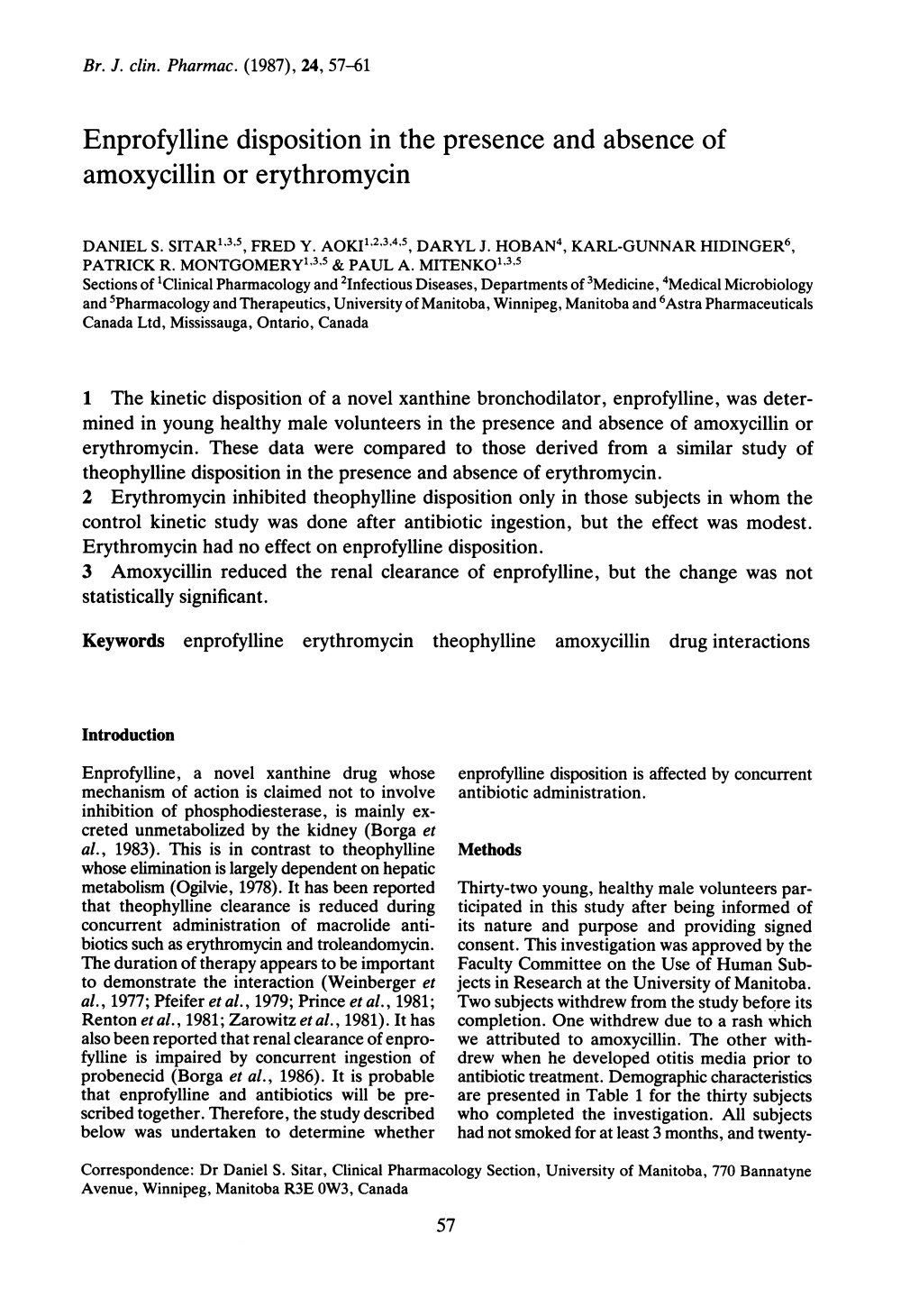 Enprofylline Disposition in the Presence and Absence of Amoxycillin Or Erythromycin