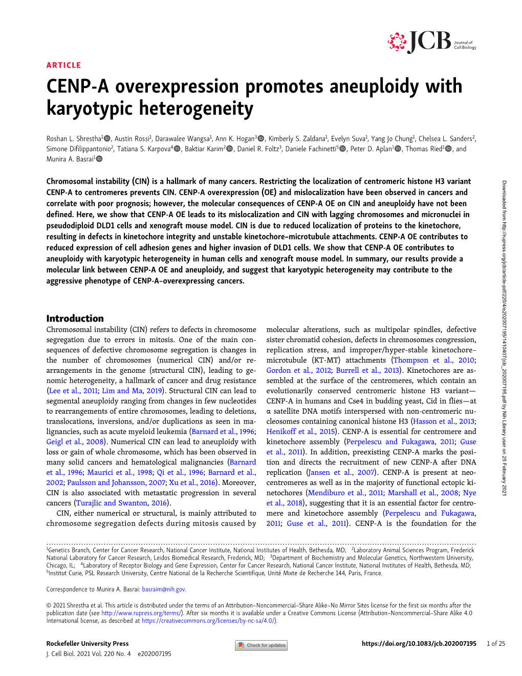 CENP-A Overexpression Promotes Aneuploidy with Karyotypic Heterogeneity