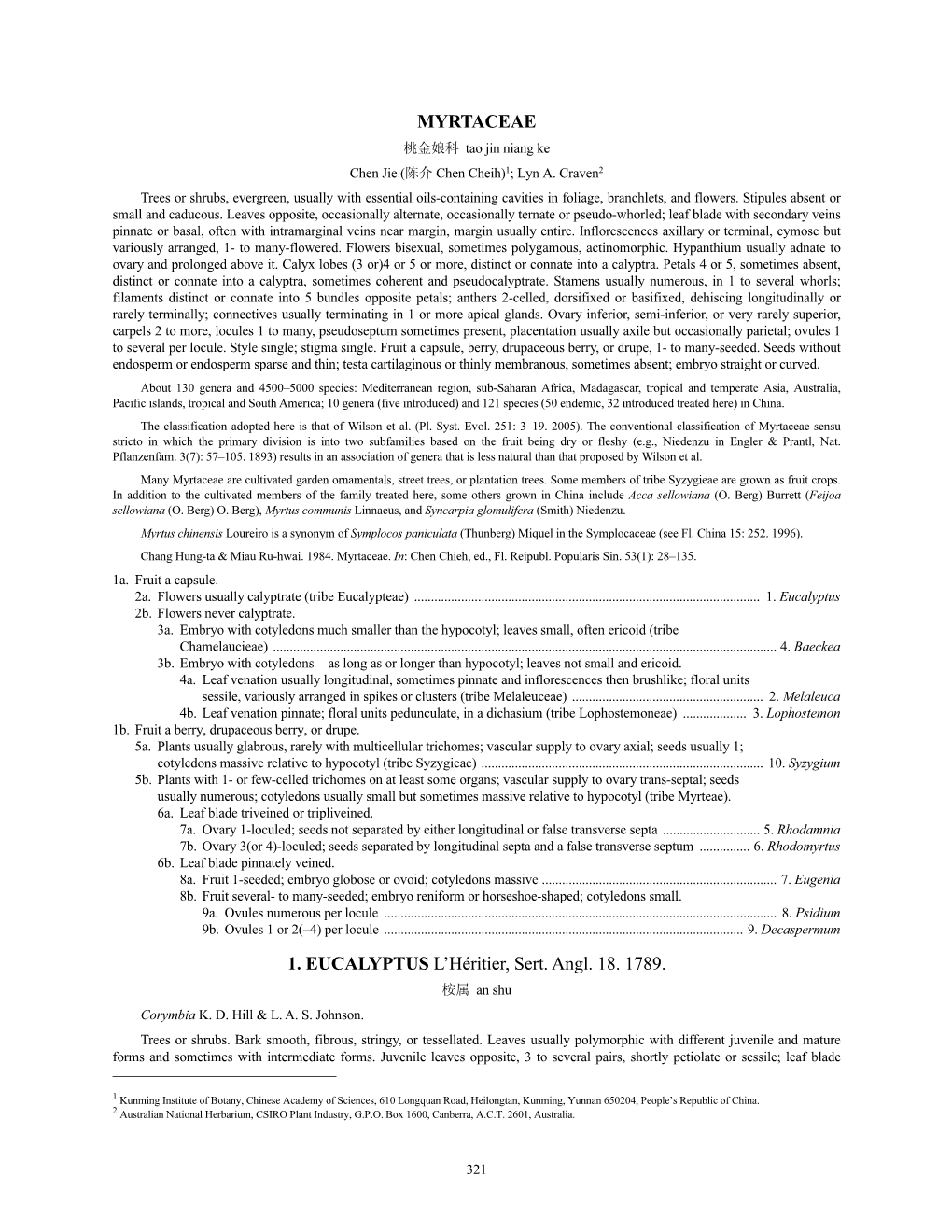 MYRTACEAE 1. EUCALYPTUS L'héritier, Sert. Angl. 18. 1789
