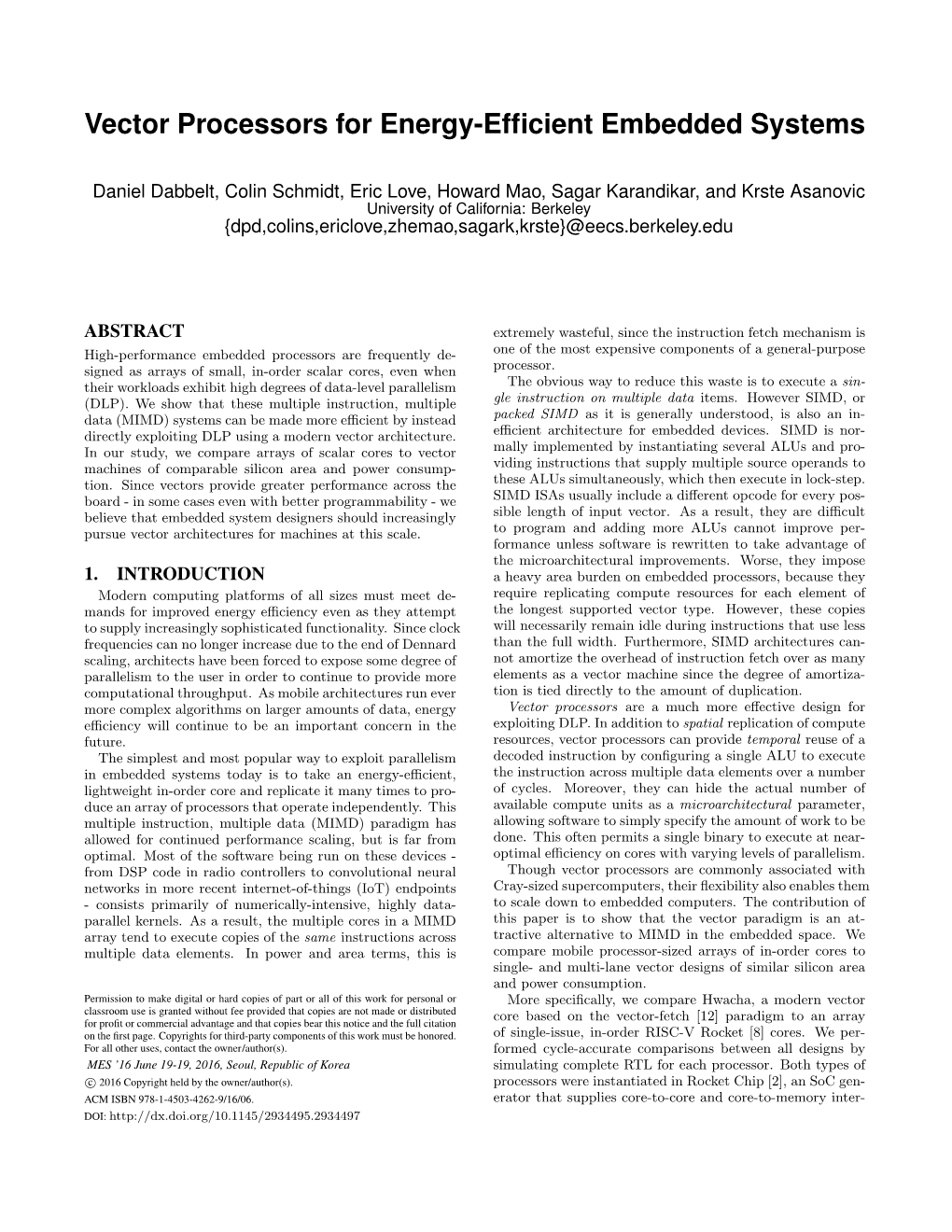 Vector Processors for Energy-Efficient Embedded Systems