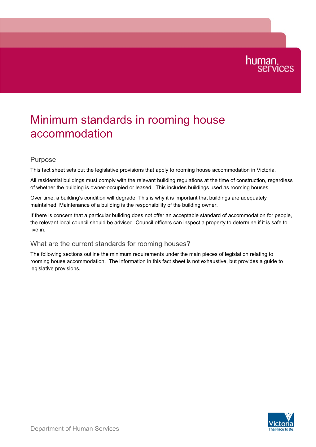 Minimum Standards in Rooming House Accomodation