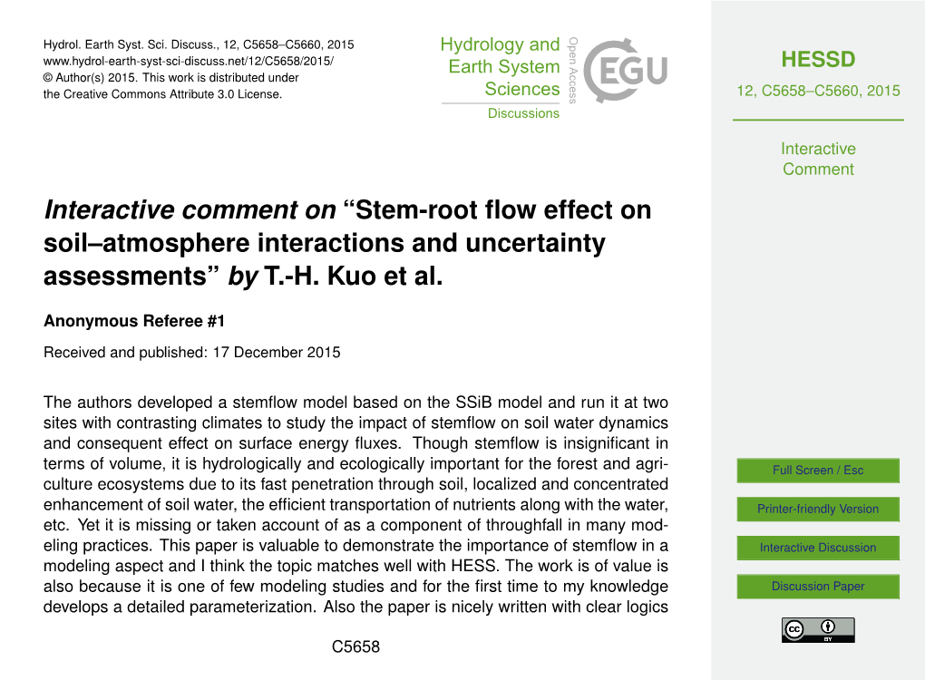 Interactive Comment on “Stem-Root Flow Effect on Soil